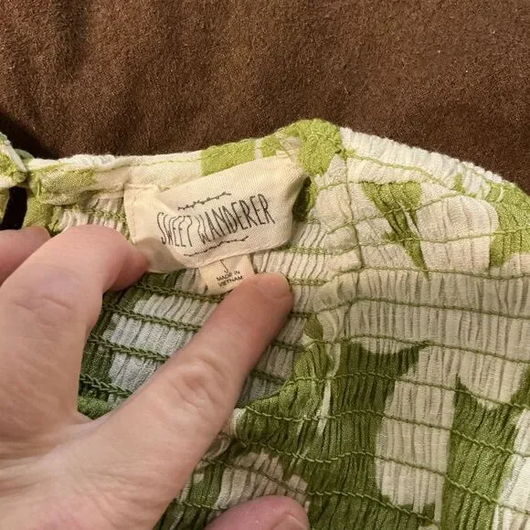 Sweet Wanderer Women Green White floral Maxi Sleeveless tiered Sundress Small - Picture 5 of 8